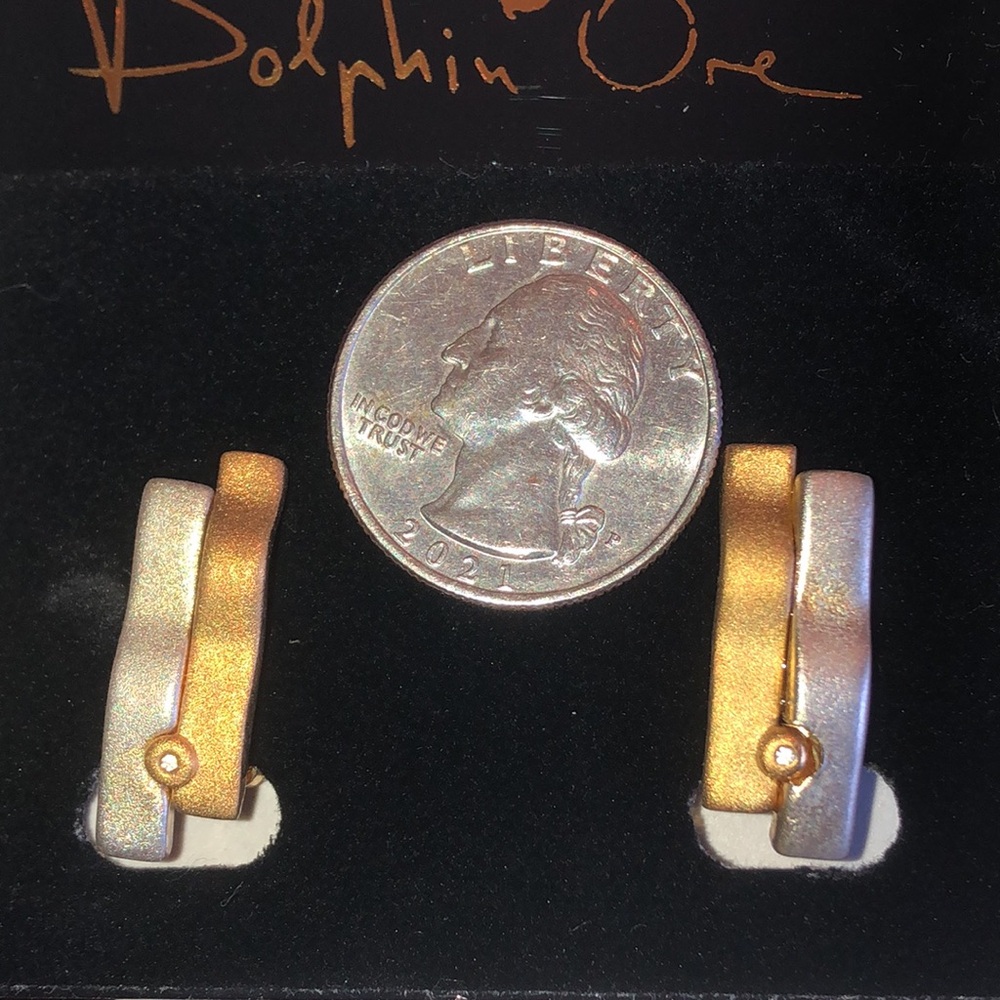 Dolphin Ore Gold Tone and Silver Tone Clip On Earrings - Picture 5 of 5